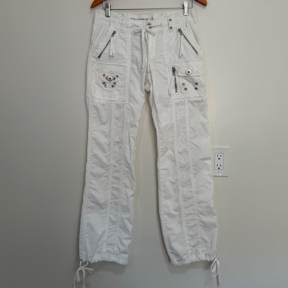 Suko Combat Cargo Pants Womens 3 White Y2K Lace Up Back Utility Gorpcore
